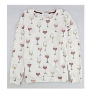 P.J. Salvage Womens Evening Forecast Wine Glasses Pajama Sweater, Off-White S